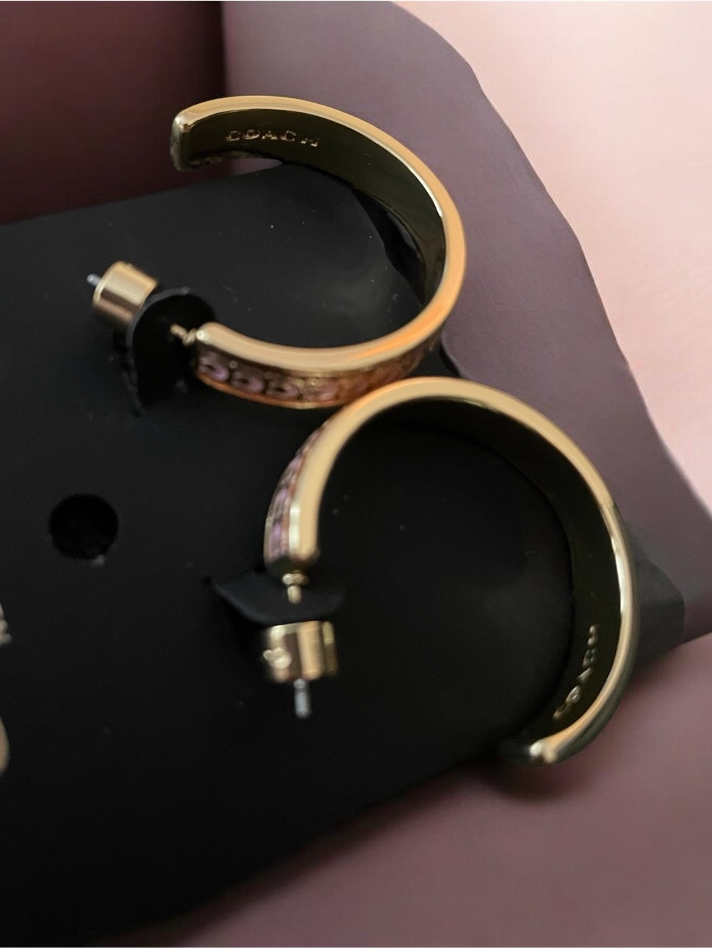SOLD Coach Hoop Earrings with signature repeated "C" logo motif NWT - Picture 6 of 7